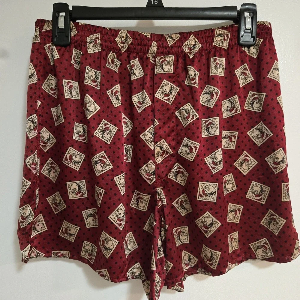 Dr. Seuss Sz M (30-32) Cat In The Hat Red SILK Boxer Shorts Pajamas 1994 Vintage
